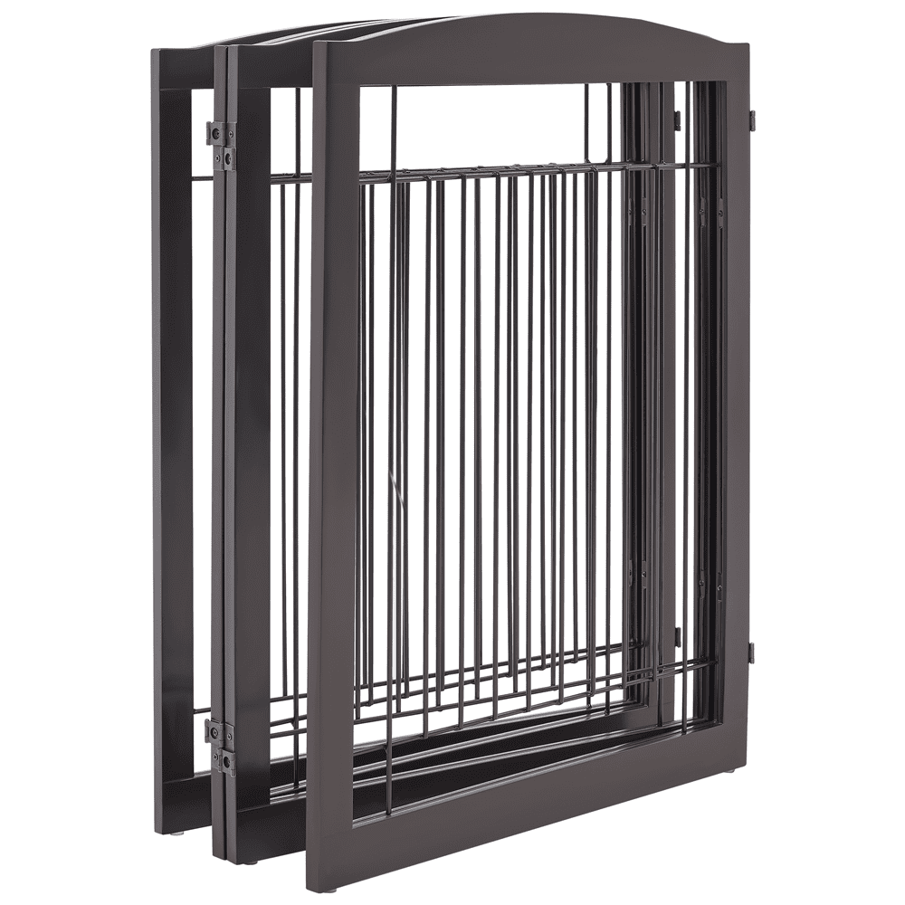 Yaheetech 31.5" H Dog Gate 4-Panel Pet Gate Indoor with 2 Support feet, Espresso