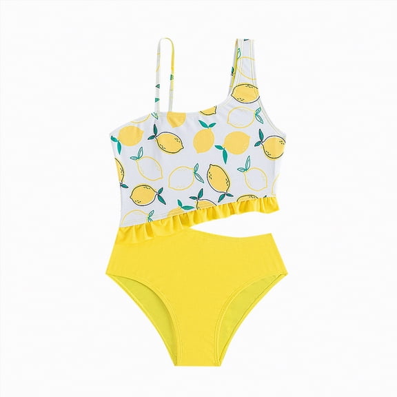 NIEWTR Girls' Cute One Piece with Sleeveless Bathing Suit for Toddlers Quick Dry and Soft(A-Yellow,11-12 Years)