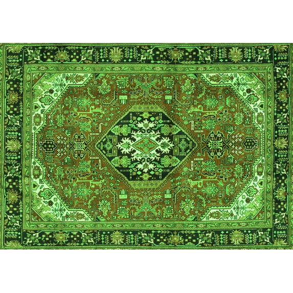 Ahgly Company Indoor Rectangle Medallion Green Traditional Area Rugs, 8' x 12'