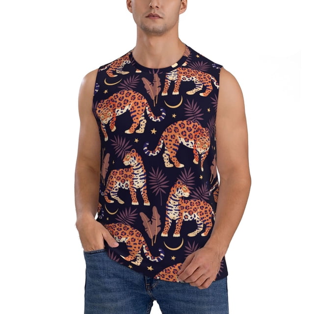 Balery Leopard Print Camisetas sin mangas para hombre, absorbe la humedad y protege contra el mal olor.-X-Large