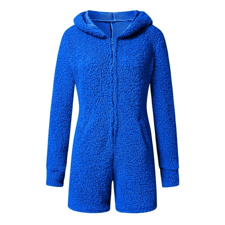

Yyeselk Women Long Sleeve Hooded Jumpsuit Pajamas Casual Winter Warm Rompe Sleepwear