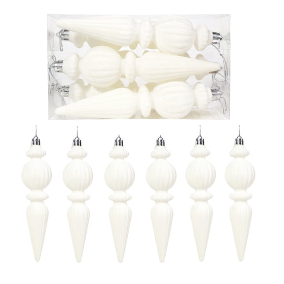Beautynvta 6 Pcs Christmas Tree Ornaments, Velvet Cone Shaped Hanging Ornaments for Christmas Tree, Flocked Shaped Christmas Balls for Christmas Party Decorations, 6.69"x1.57"x1.57", White
