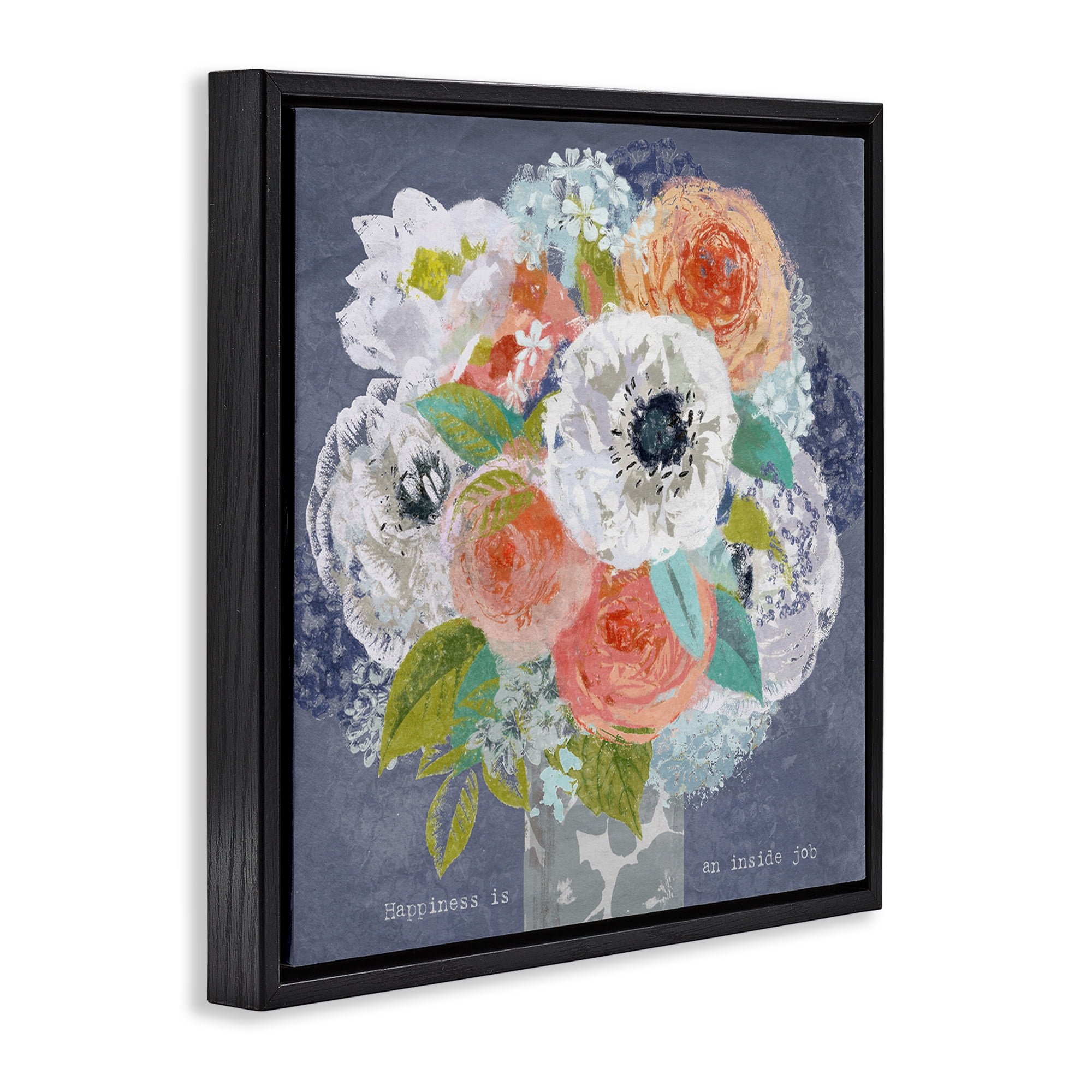 Stupell Industries Happiness Is An Inside Job Black Framed Floater Canvas Wall Art, design by Suzanne Nicoll