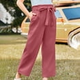 thumbnail image 2 of oqasdz Girls Pants Straight Wide Leg High Elastic Waist Solid Color Smocked Casual Flowy Cute Long Trousers Size 5 Y-6 Y, 2 of 7
