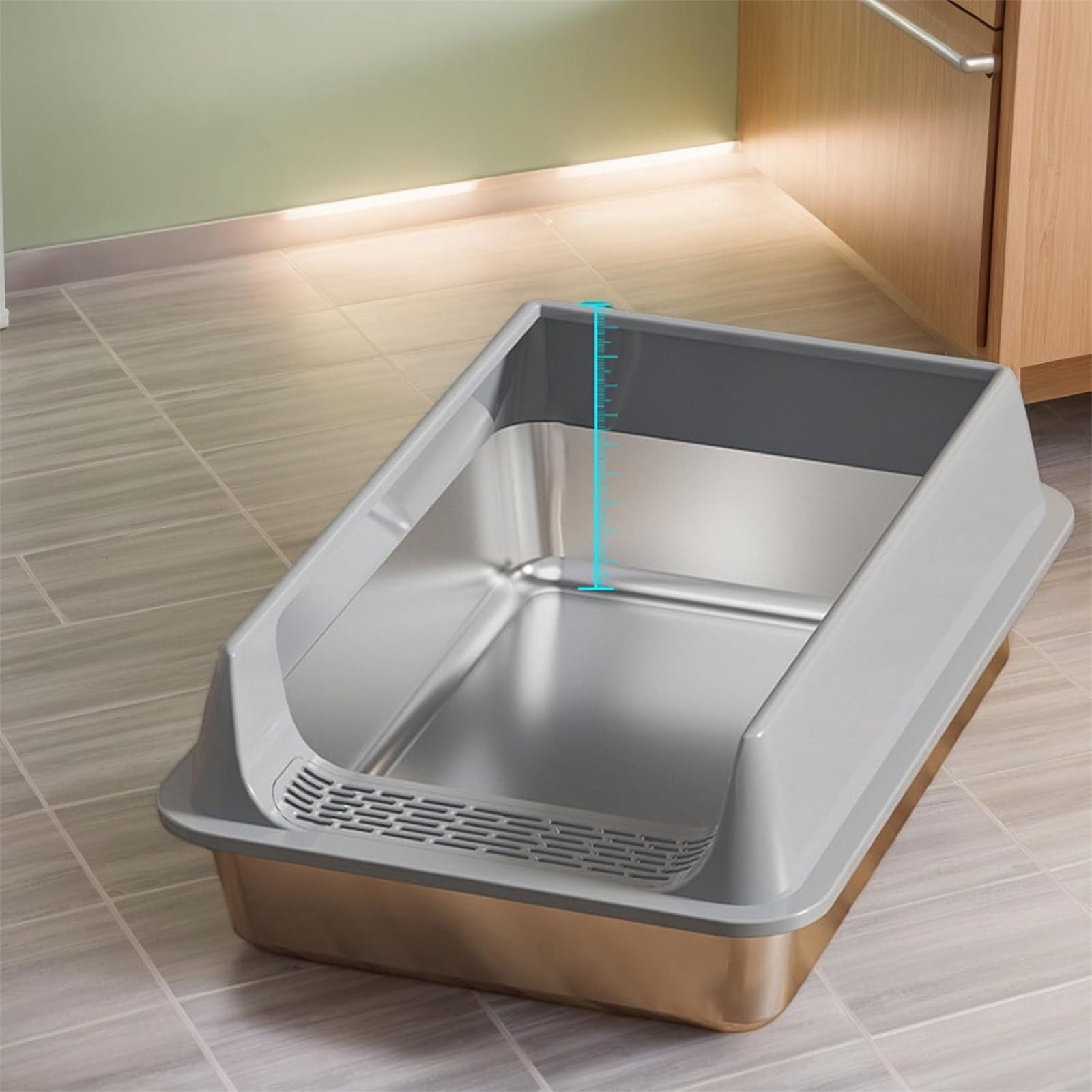 Large Cats Litter Box Stainless Steel Half Enclosed Design Antisplash Moisture Odor Control Litter Tray for Home