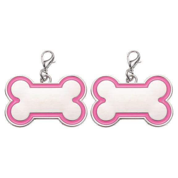 Uxcell 2 Set Pet ID Tags Bone Shape, 45x30mm Metal Personalize Engraved Both Sides Blank Tags Stamping Pet Supplies (Hot Pink)