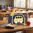 thumbnail image 4 of Lunch Bag for Women,Cute Car Printed Insulated Lunch Tote with Zipper & Handle | PU Leather Waterproof Lunch Box for Office Outdoor Picnic Camping and Study,Blue, 4 of 7