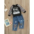 thumbnail image 3 of Genuiskids Toddler Baby Boy's 2Pcs Fall Outfits Round Neck Long Sleeve Letter Printed Camouflage Pullover Tops Elastic Ripped Jeans, 3 of 9
