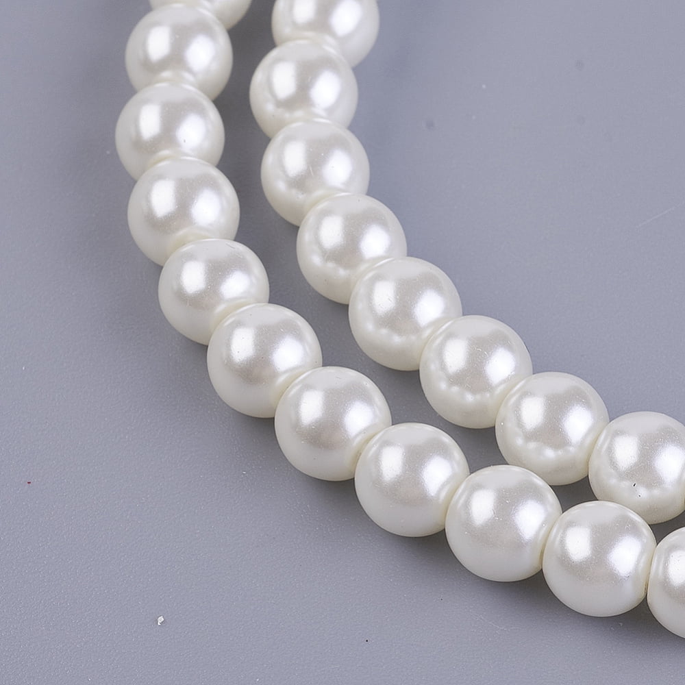 20Strand Eco-Friendly Dyed Glass Pearl Beads Strands Grade A Round Cotton Cord Threaded Creamy White 6mm Hole: 1.2~1.5mm about 70pcs/strand 15.7 inch