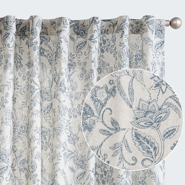 Cortinas Jinchan de lino floral, 160 x 160 cm, color azul, estilo francés