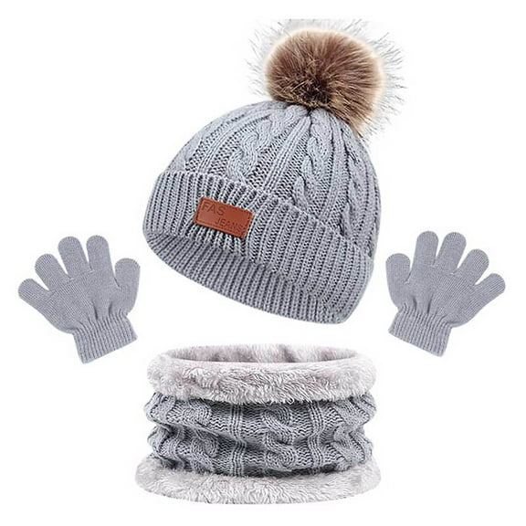 Three Piece Set for Children Featuring Hats Scarves and Gloves for Autumn and Winter Warmth