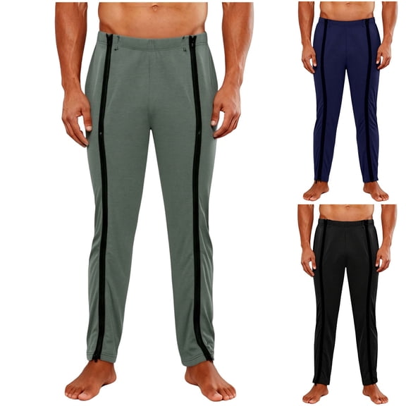FRSASU Pants for Men Full Zipper Legs Sweat Pants Mens Open Bottom Basketball Pants Navy