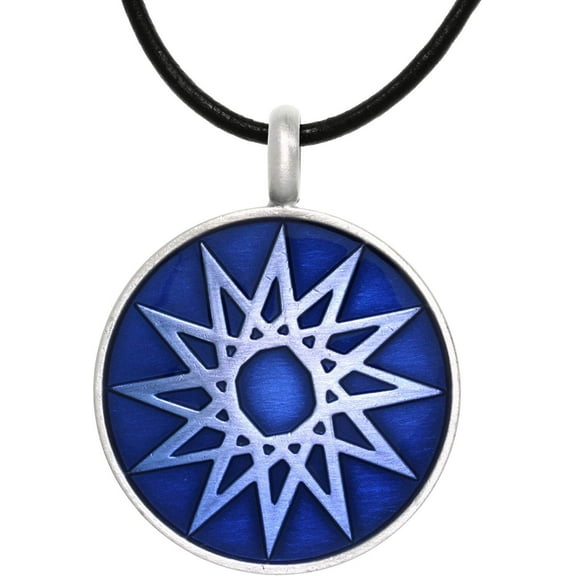 Jewelry Trends Pewter Magic Star Vibrant Blue Round Celestial Success Pendant on Black Leather Necklace