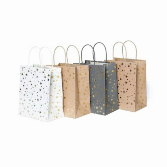 4pk Cub Gift Bags Foil Star Gold Small Paper Gift Bags for All Occasions,