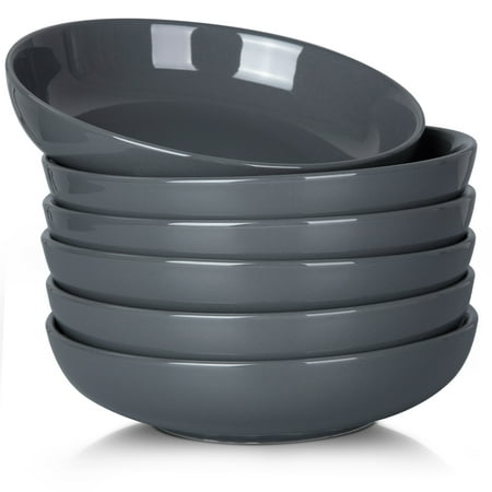 

Porcelain Pasta Bowls Set 6 Pack Premium Dark Gray Ceramic Large Capacity Plates for Salad and Soup Serving Bowl Microwave & Dishwasher Safe 22 Ounce