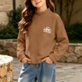 thumbnail image 5 of Falkdiz Girls Long Sleeve Shirts Soft Outdoor Tops Warm Basic Winter Casual Crew Neck Pullover for Girls Cute Graphic , Brown , Size: 12-13 Years, 5 of 6