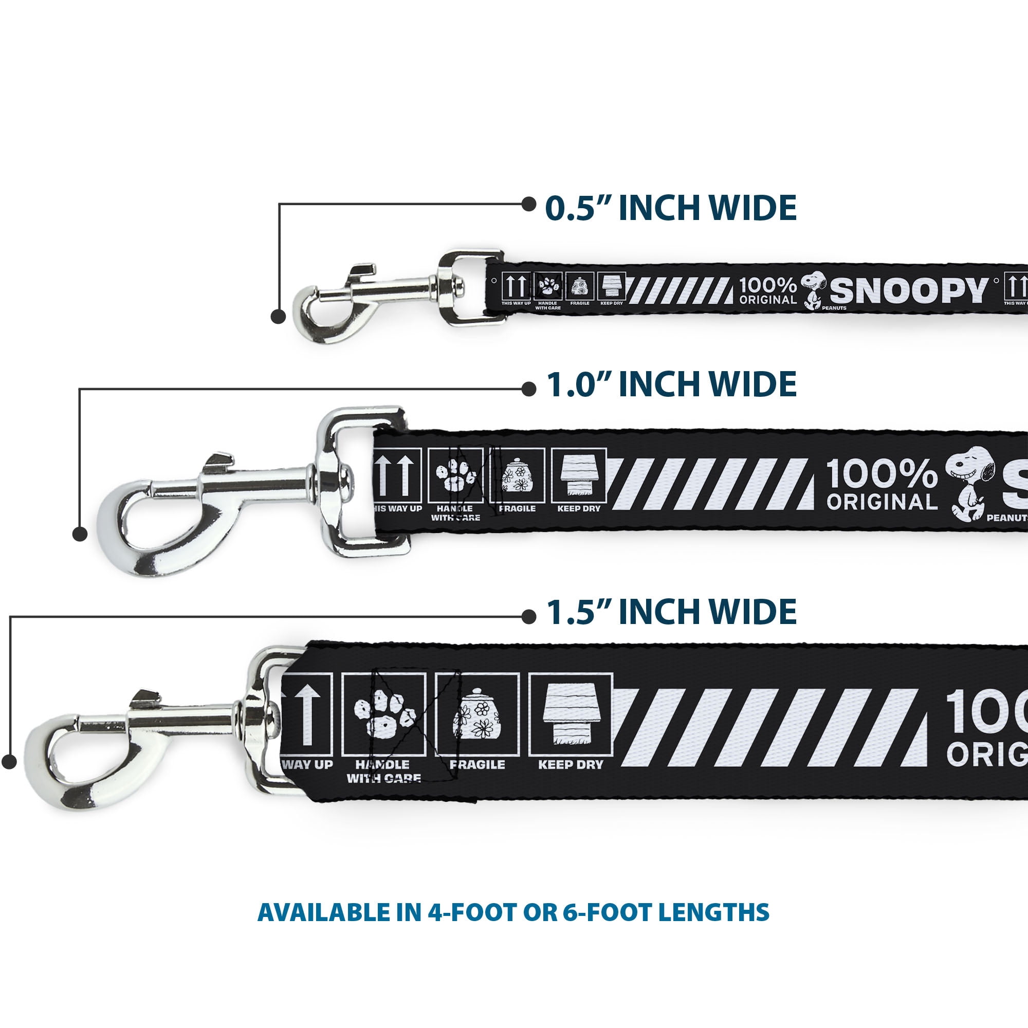 Peanuts Worldwide LLC Pet Leash, Dog Leash, Peanuts Snoopy Care Symbols 100% Original Black White, 6 Feet Long 1.0 Inch Wide