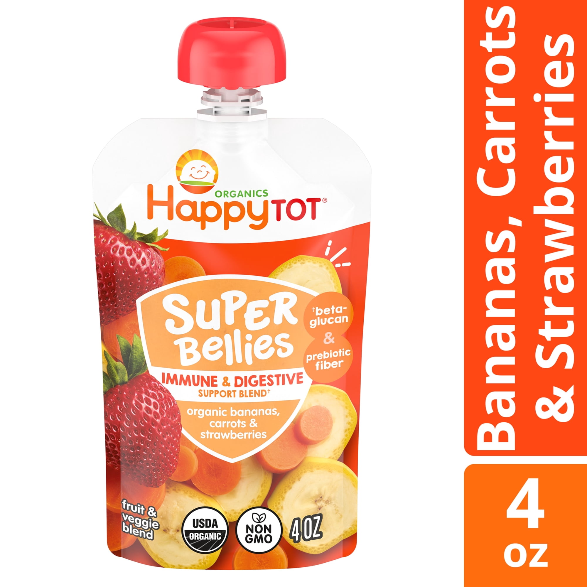 Happy Tot, Stage 4 Organic Baby Food, Banana Carrots & Strawberry, 4 oz. Pouch