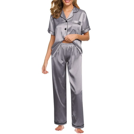 

Roliyen Nightgowns For Women Pajamas For Women Nightgown Pajamas Set Nightwear Women Lingerie Robe Set New Underwear Suit Silk Satin Short Sleeved Top Pajama Sets