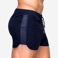 thumbnail image 2 of Men Summer Shorts Hollow Mesh Drawstring Elastic Waist Solid Color Quick Dry Surfing Fitness Sport Fitness Shorts Daily Wear Beach Shorts -Navy Blue,2XL, 2 of 8