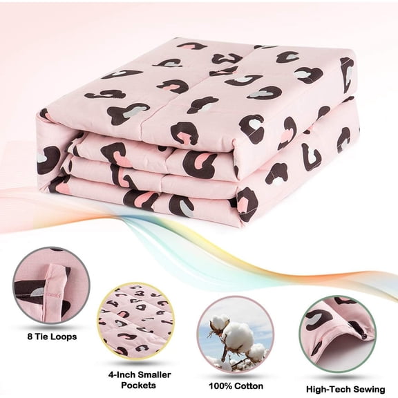 Weighted Blanket - 100% Cotton Weighted Blanket 3 lbs 36 x 48 inches, Washable Breathable Soft Heavy Blanket for Home and School Nap, Pink Leopard