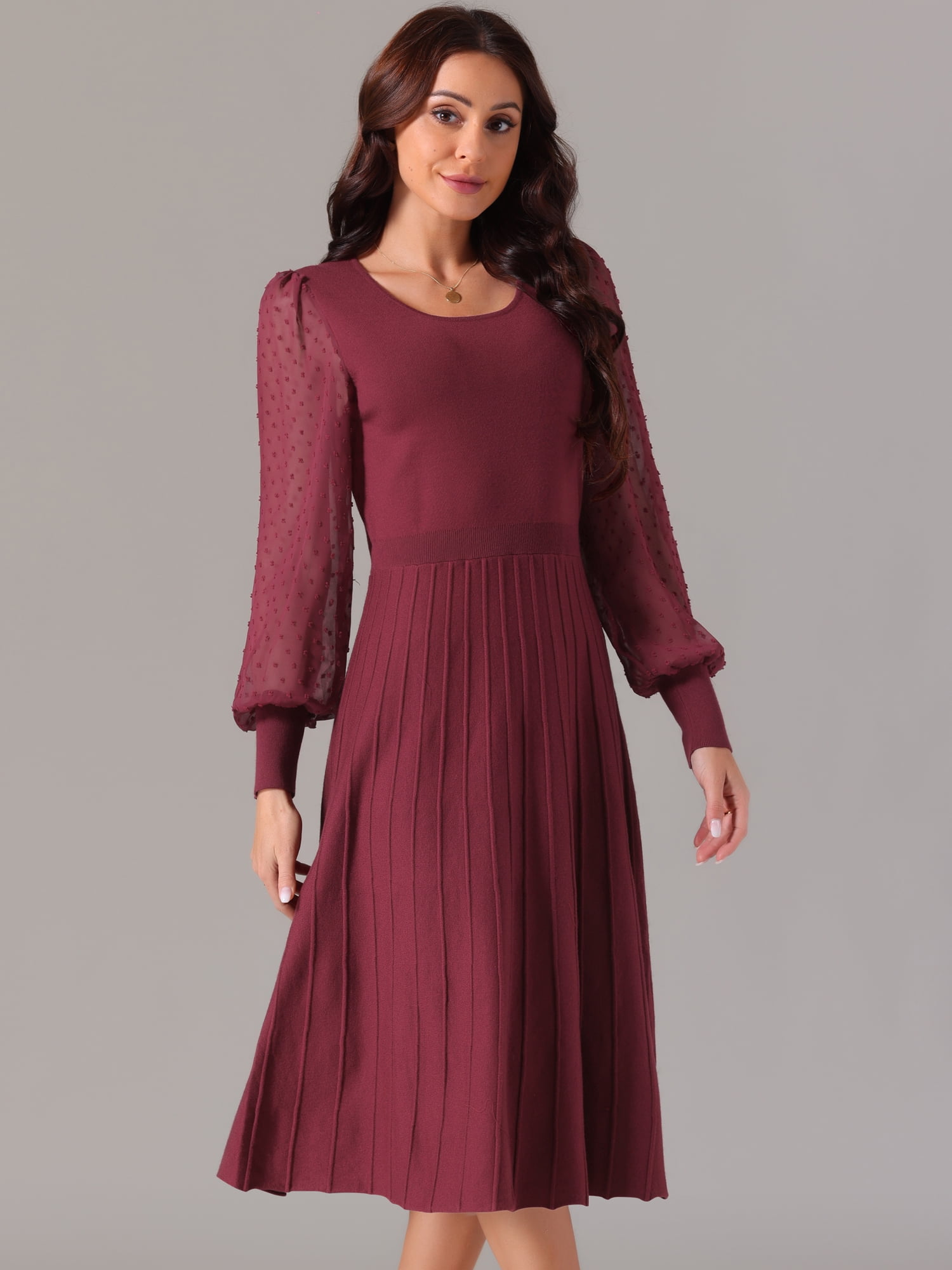 DARING DIVA Sweater Dress Ribbed Knit Midi Pleated Outfit XL Wine Red