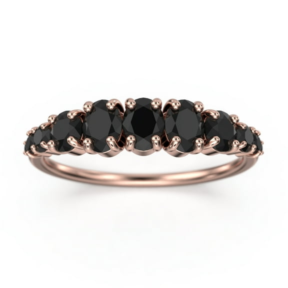 1.49ct Oval and Round Black Diamond Moissanite Perspective Ring 10K Rose GoldWedding Band