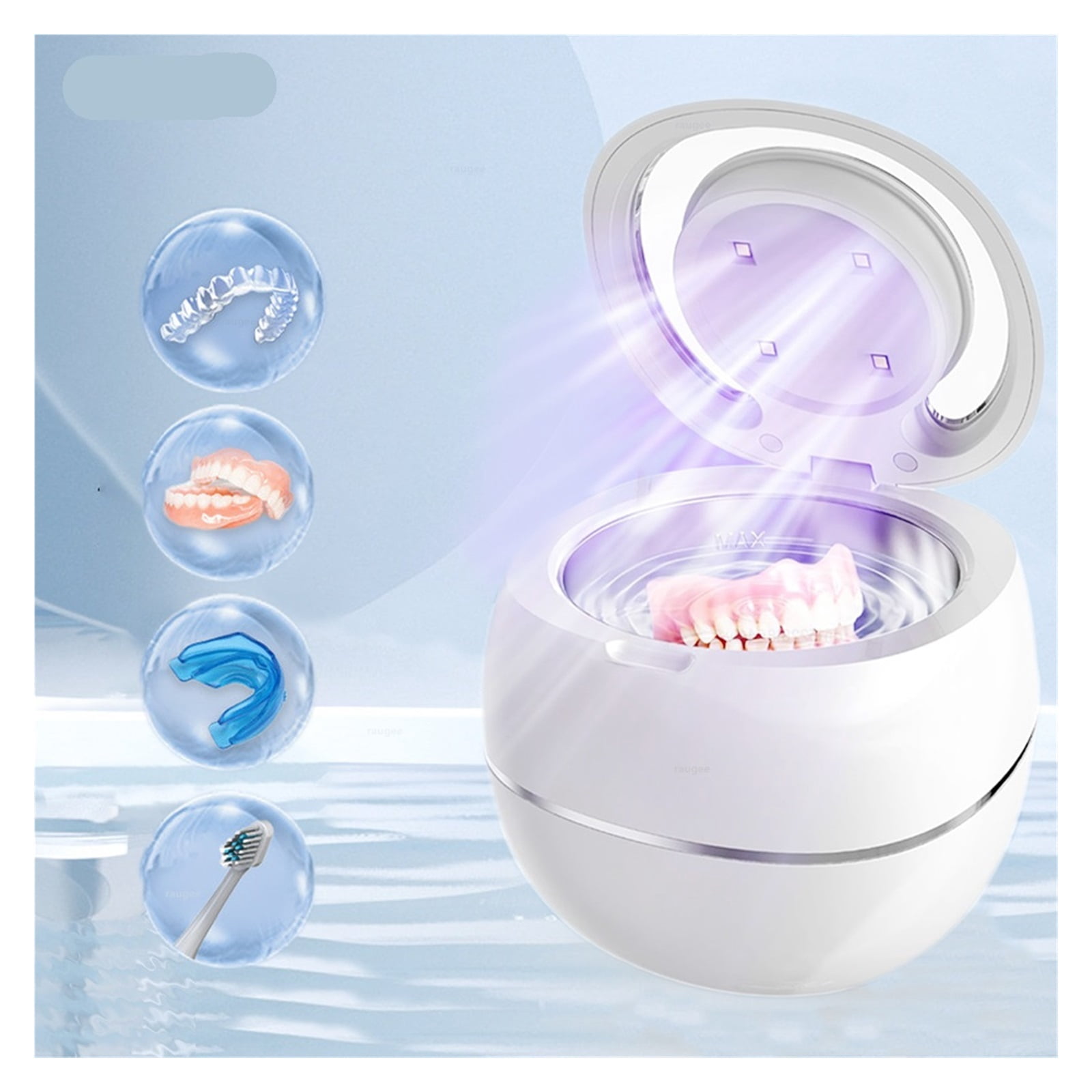 Ultrasonic Cleaner For Retainers Dentures Jewelry Cleaning Machine Mini Portable UV Ultrasonic False Teeth Retainer Cleaner