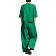 thumbnail image 4 of Cagogo Women's Plus Size 2 Piece Set Casual Round Neck Short Sleeve Tops Wide Leg Pants Loose Boho Summer Outfits Solid Cruise Matching Lounge Travel Clothes, Green XL, 4 of 5
