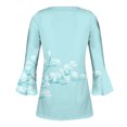 thumbnail image 5 of Pompotops Women's Casual Trumpet 3/4 Sleeve Printed Buttoned Basic Ruched Tops Pleated T-shirts Blouses On Sale, 5 of 5