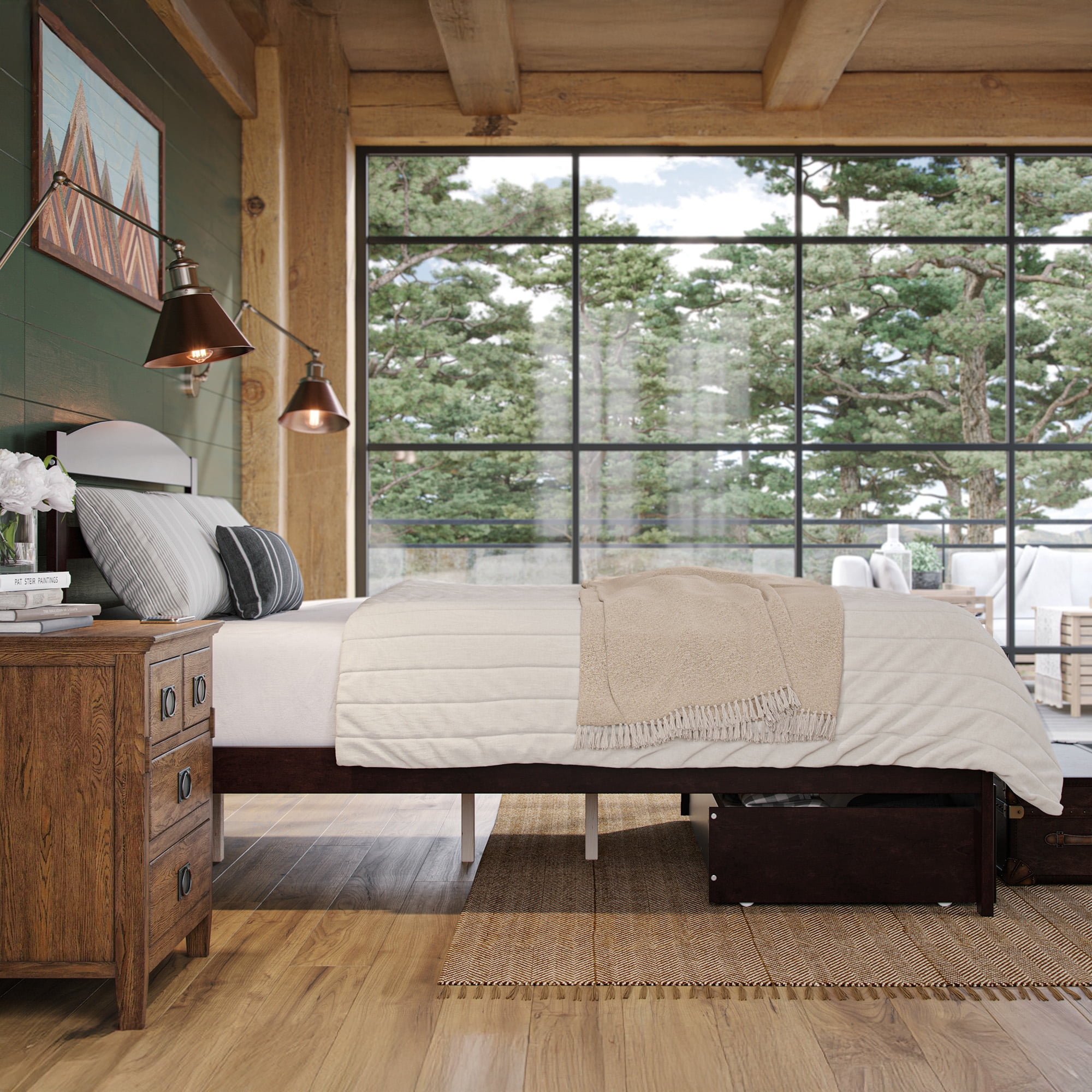 AFI Warren 14" Full Wood Platform Bed Frame with Foot Drawer Storage, Espresso