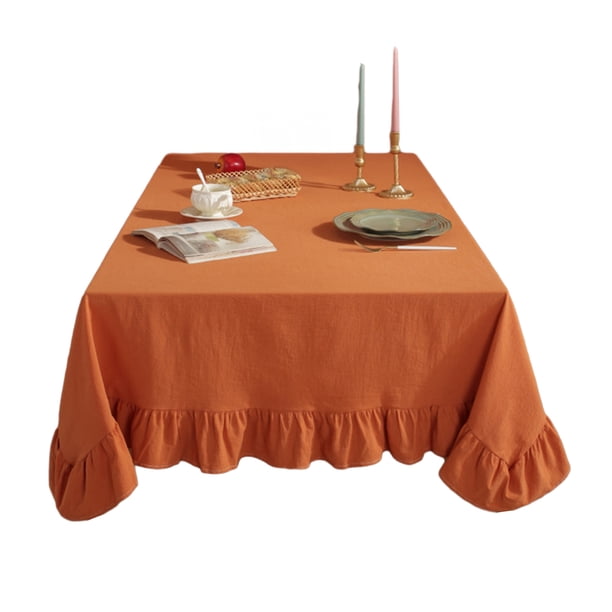 Mantel de mezcla de algodón con volantes de color liso, rústico, rectangular, cuadrado, para decoración de casa de campo, cocina, comedor, mesa y patio.