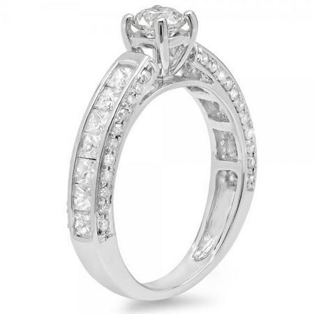 Ctw Round Cut Diamond Solitaire - Dazzlingrock Collection 1.75 Carat (ctw) 14K Round & Princess Cut Diamond Ladies Solitaire With Accents Bridal Engagement Ring 1 3/4 CT, White Gold, Size 5.5