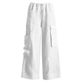 thumbnail image 6 of VBVC Women's Y2K Cotton-Linen Cargo Pants,Drawstring Wide Leg Trousers For Women,Ladies Summer Baggy Beach Sweatpants with Multi Pockets,White,S-2XL, 6 of 6