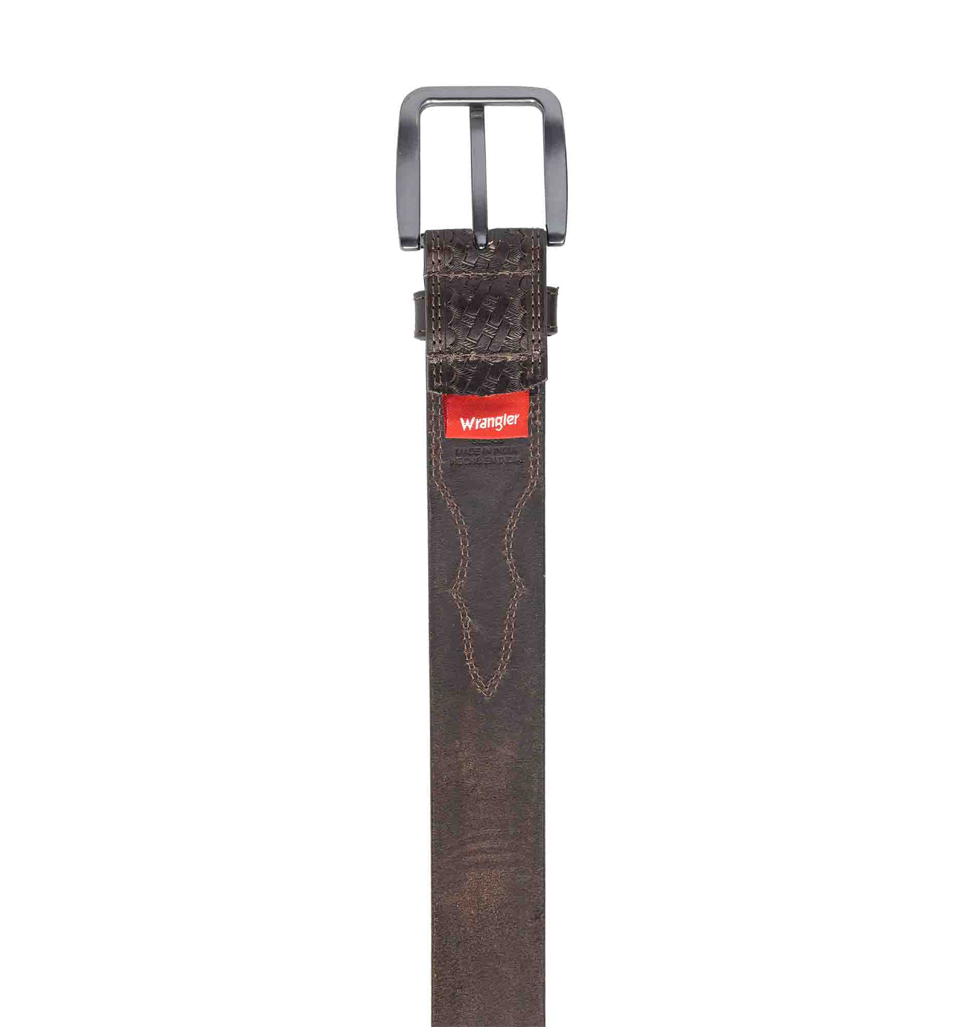 Men's Wrangler 38mm Western Emobssed Basket Weave Leather Belt
