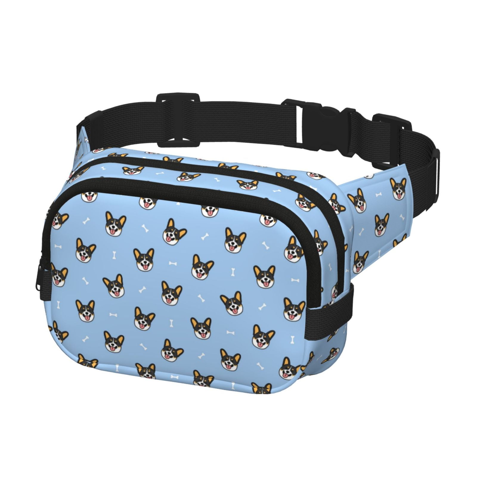 Picia Corgi Dog Print Square Double-Layer Waist Bag Mini Adjustable Waist Belt Bag Exercise Running Travel Hiking