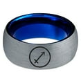thumbnail image 2 of Tungsten Horoscope Sagitarius Band Ring 8mm Men Women Comfort Fit Blue Dome Brushed Gray Polished, 2 of 4
