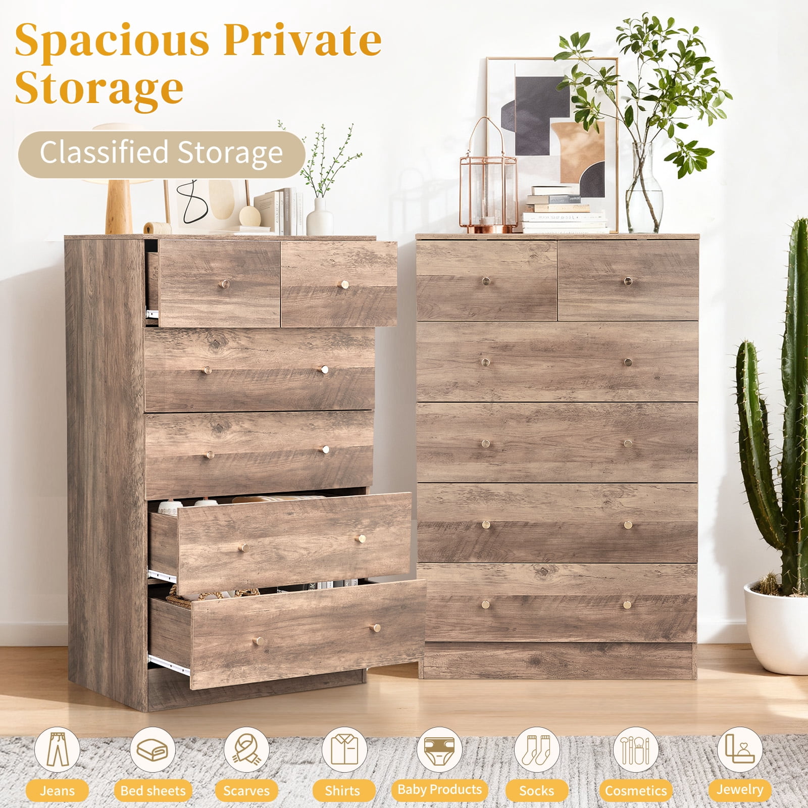 Ktaxon Laege 6 Drawers Dresser Chests for Bedroom, Wood Chset of Drawers,Dressers Organizer for Bedroom, Living Room,Hallway, Gray