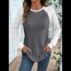 thumbnail image 5 of Tops Casuales de Punto Gofre con Cuello Redondo y Larga con Bloques de Color para Mujer Gris L, 5 of 10