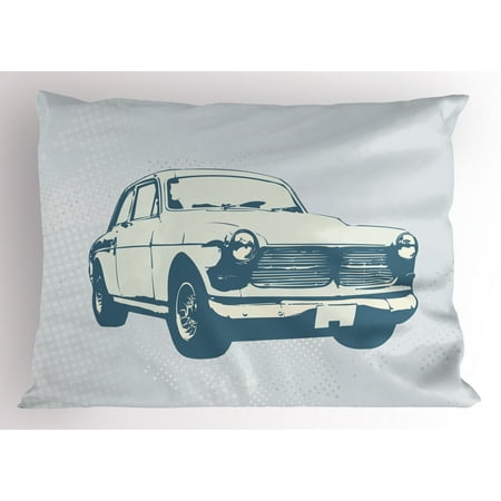 Custom Pillow Shams Retro Car Pillow Sham Old Fashion Vintage Custom Collector Automobile Funky Graphic Design, Decorative Standard Size Printed Pillowcase, 26 X 20 Inches, Baby and Slate Blue, by Ambesonne ()