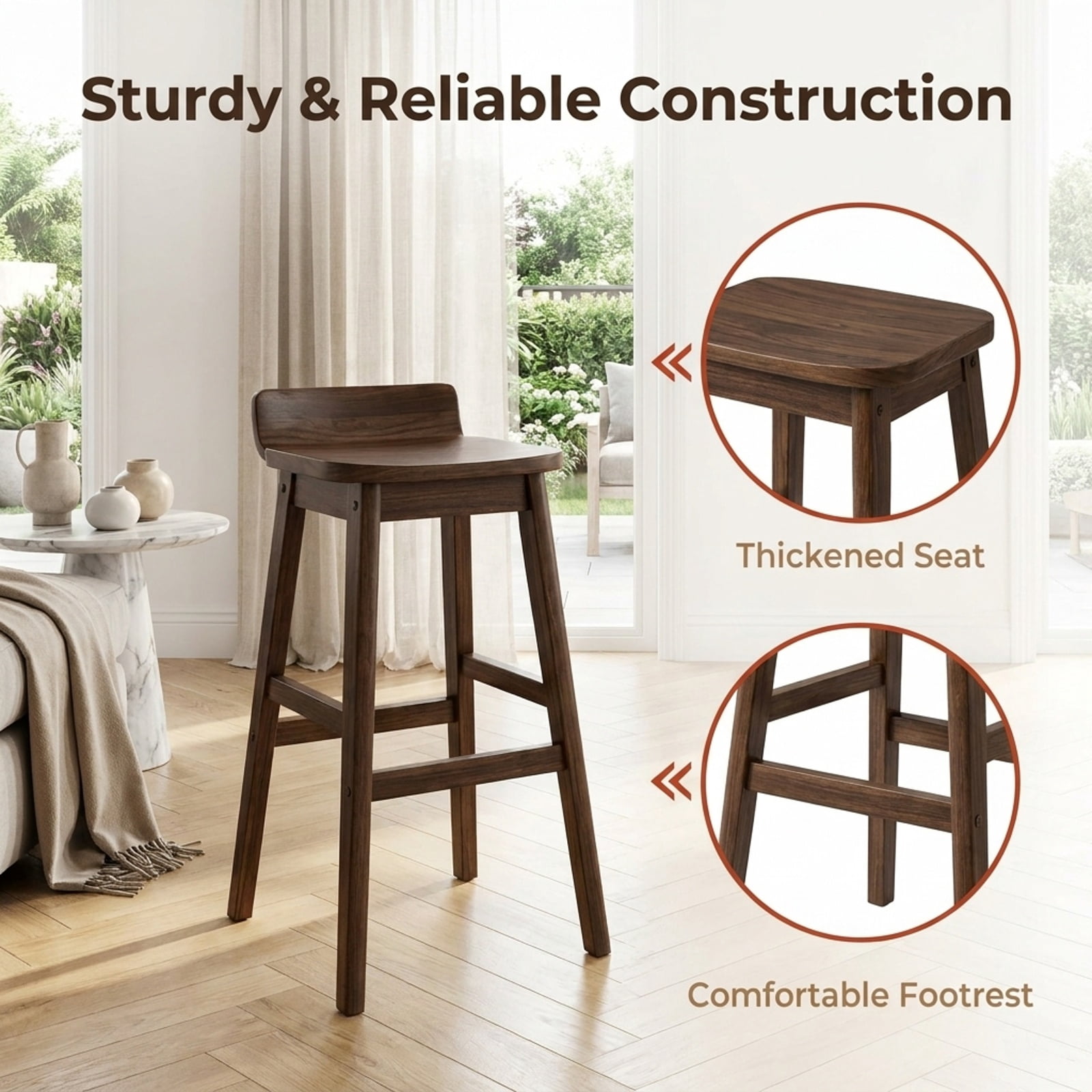 Furnibear 24" Swivel Bar Stools Set of 2 with Footrests & Crossbars for Kitchen Island Counter Bar Pub Dining Home, Walnut