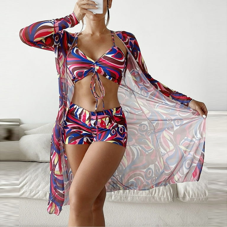 Swimsuits for Women High Waist 3 Piece Bikini Cover Up Long Sleeve