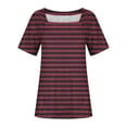 thumbnail image 4 of Scyoekwg Womens Summer Tops Clearance Square Neck Tunic Tshirt Trendy Stripe Print Loose Lightweight Blouses (Wine,L), 4 of 4