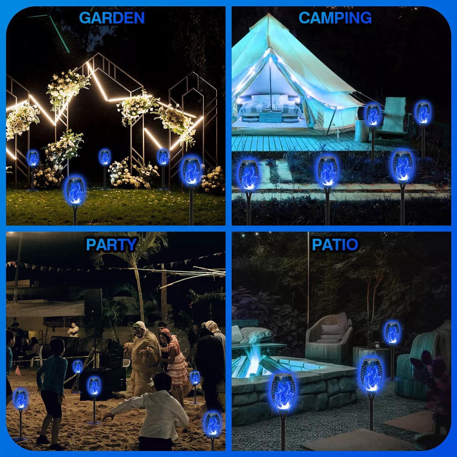 Flickering Flame Solar Tiki Torches 4 Pack Waterproof Outdoor Lighting for Garden Patio Lawn Pathway Yard Solar-Powered Landscape Lights
