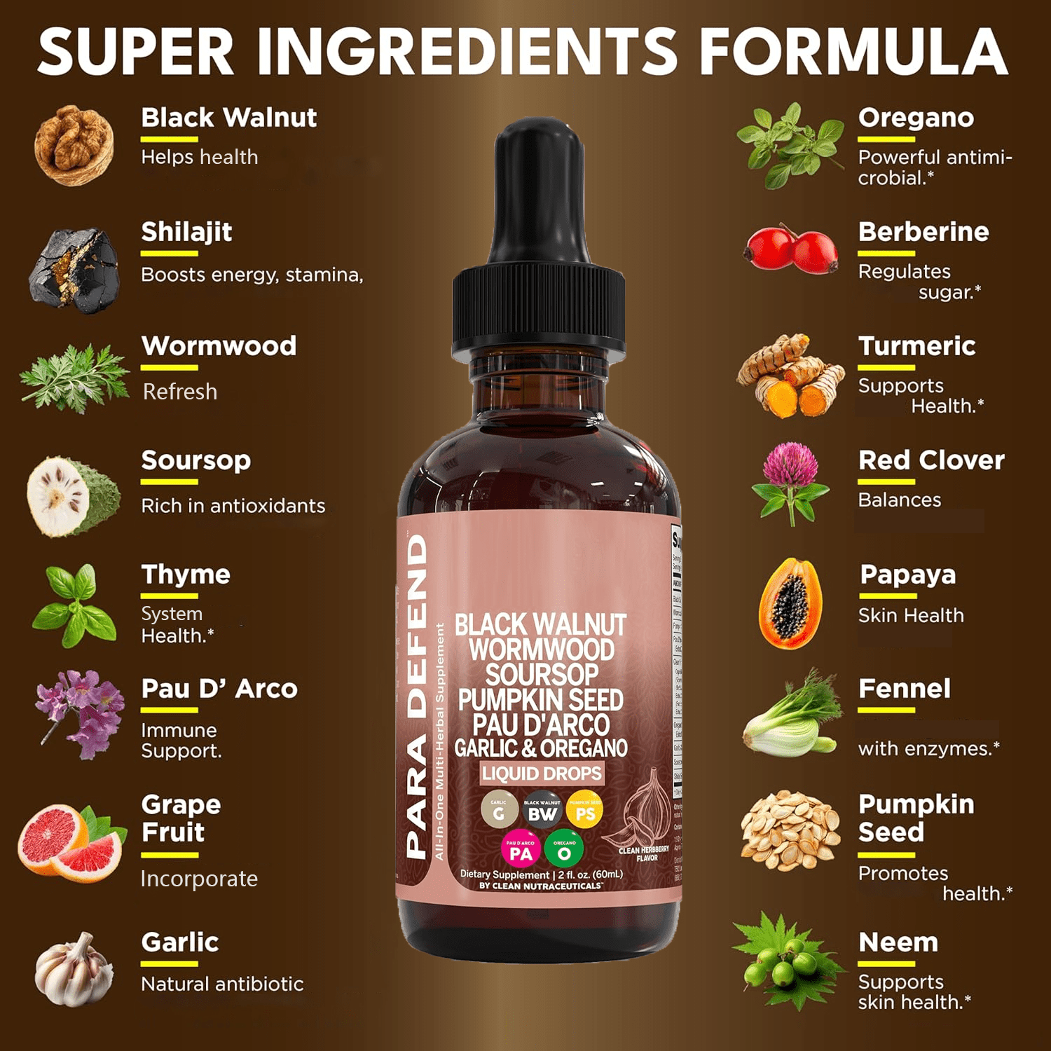 Black Walnut Wormwood Cleanse Drops – Herbal Digestive Tincture with Garlic, Turmeric, Berberine & Oregano Oil, Gut & Immune Support for Men & Women