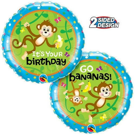 18 inch Birthday Monkeys-Go Bananas Foil Mylar Balloon - Party Supplies Decorations