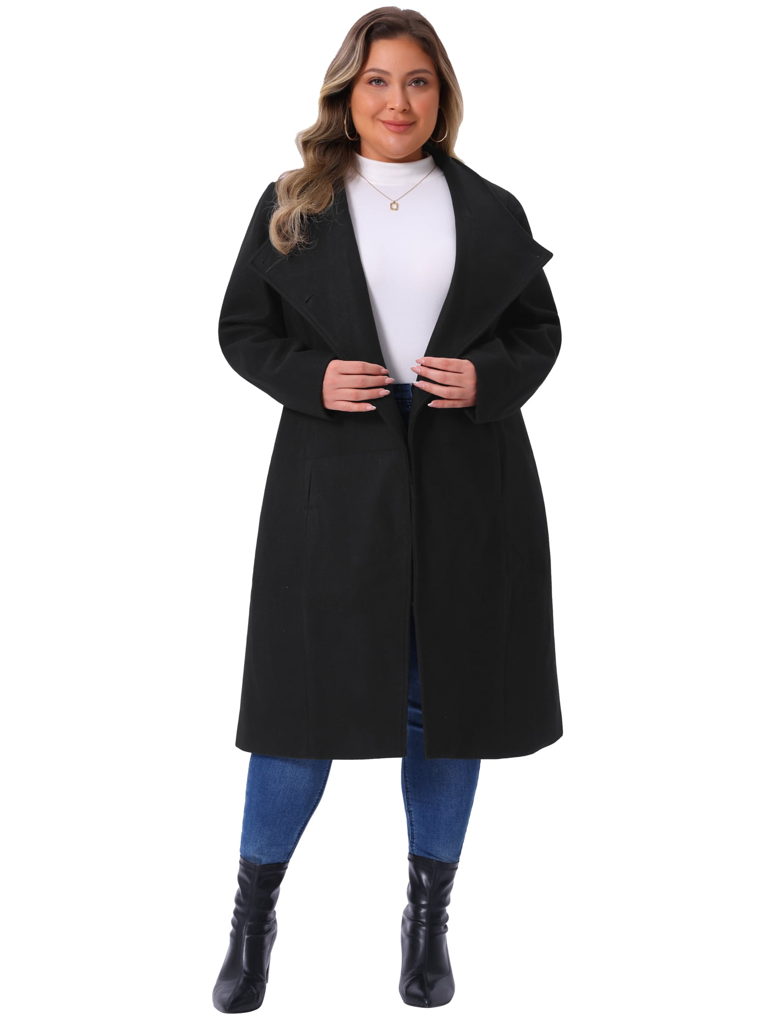 DARING DIVA Women's Plus Size Long Sleeve Stand Collar Trench Coat 2X Black