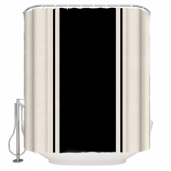 Shower Curtain, Vintage Black Line Waterproof Shower Curtain Set with Hooks for Bathroom Showers,Stalls and Bathtubs,72x72In Geometric Striped on Linen