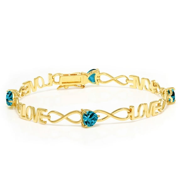 Gem Stone King 3.80 Ct Heart Shape London Blue Topaz 18K Yellow Gold Plated Silver Bracelet for Women