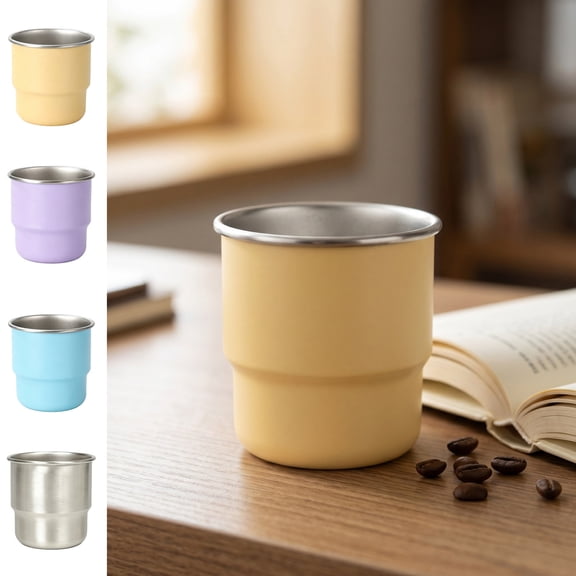 Yhmxh Stackable Stainless Steel Coffee Cup, 9.5 oz Portable Mini Metal Tumbler, Unlined Reusable Water Mug for Coffee Tea Beverage, Lightweight Outdoor Camping Office Drinking Cup 280ml